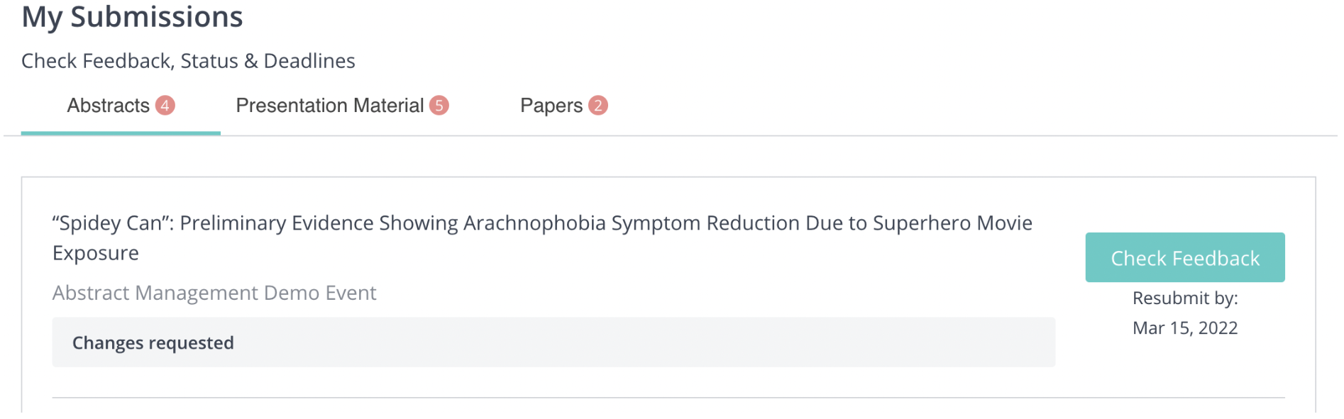 Change requests and resubmission of abstracts