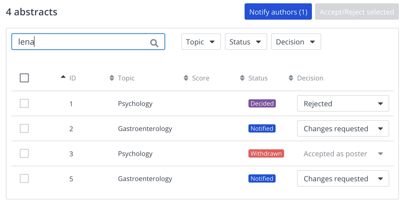 Search abstracts